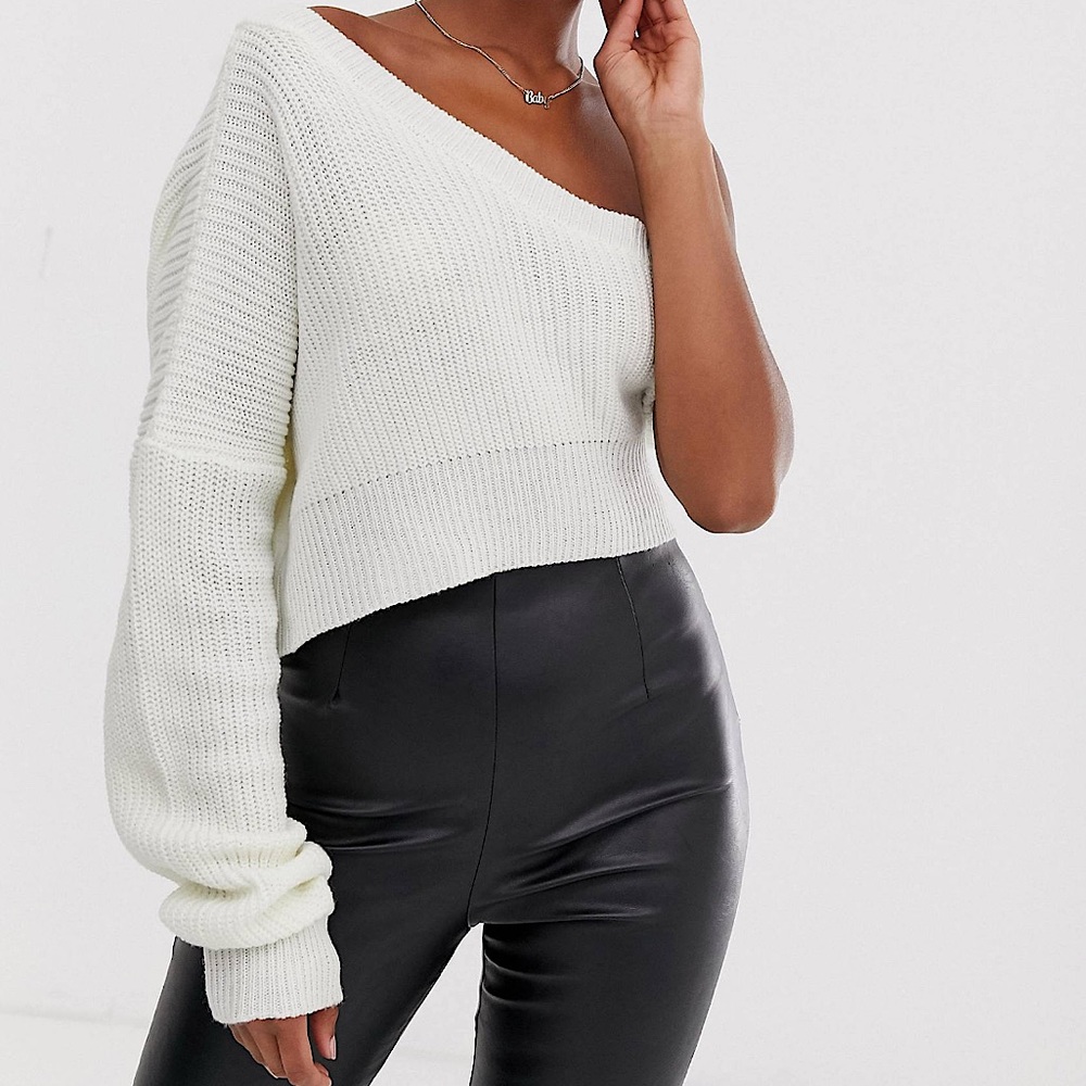 NBW Lioness One Shoulder Knit Sweater in White